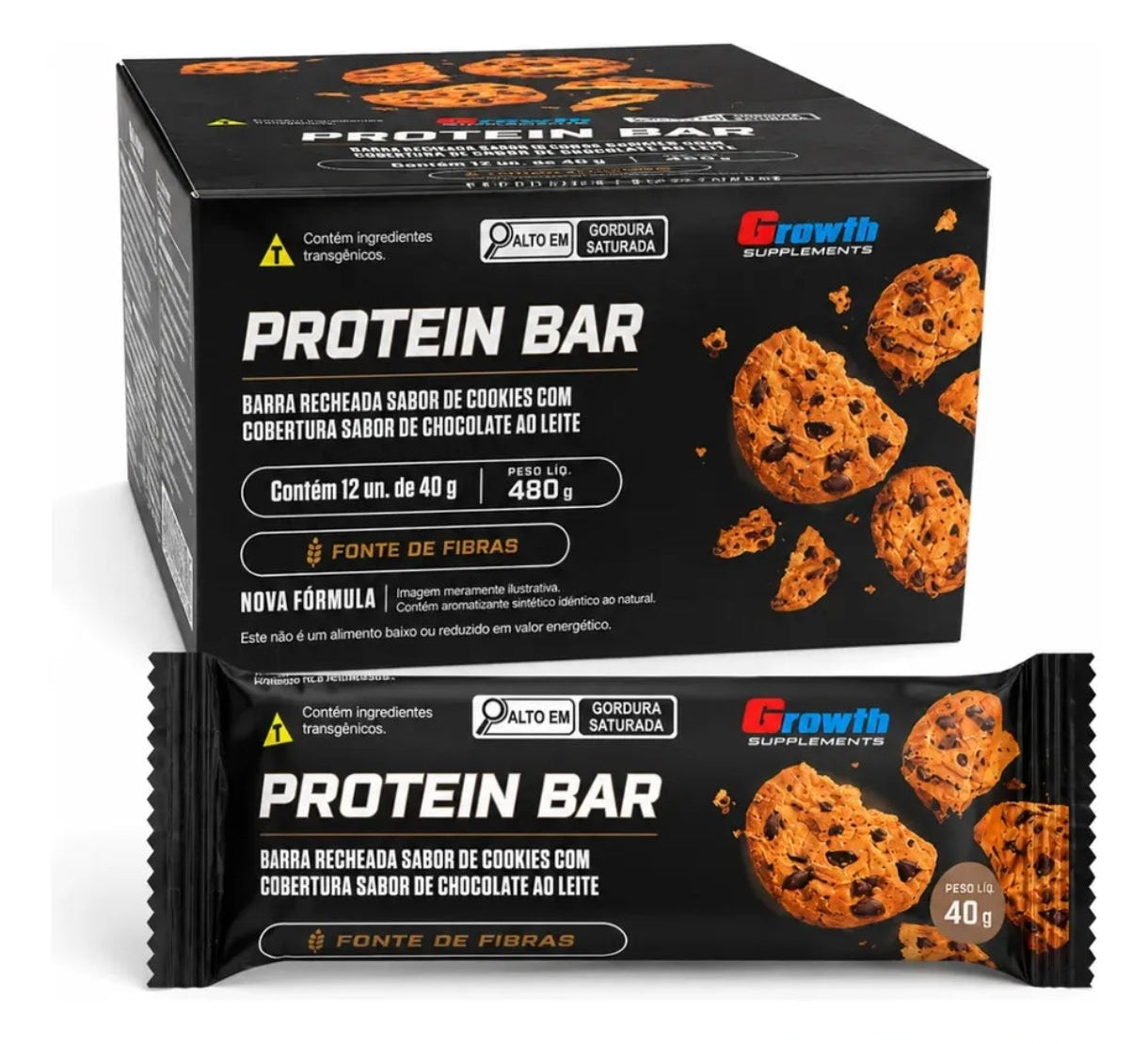 Growth Barra de Proteína Cookies 480g 12un. Display Val. 11/26